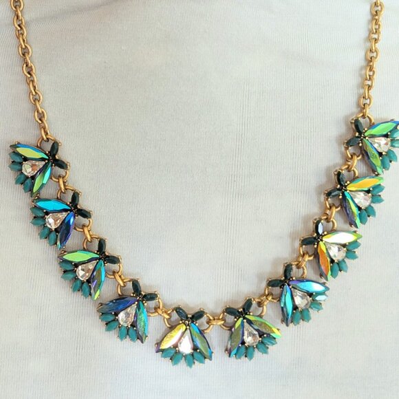 Vintage Rare Runway Chunky J Crew Signed Aurora Borealis Necklace Rhinestones - Picture 1 of 5